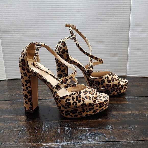 Forever 21 leopard print block‎ heel platform sandals size 9 - Picture 3 of 16